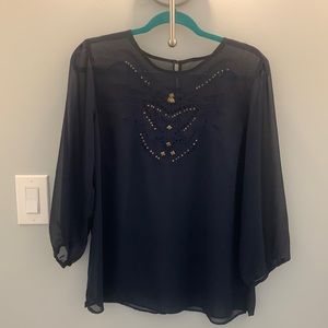 Navy Blouse Size M with embellishments